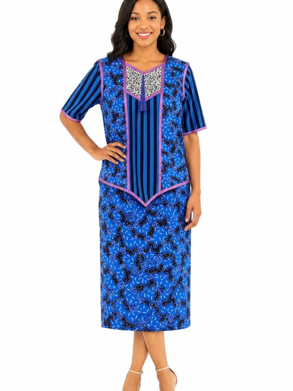 Vintage Maggie Shepherd Made in Australia Blue Tunic Top & Maxi Skirt